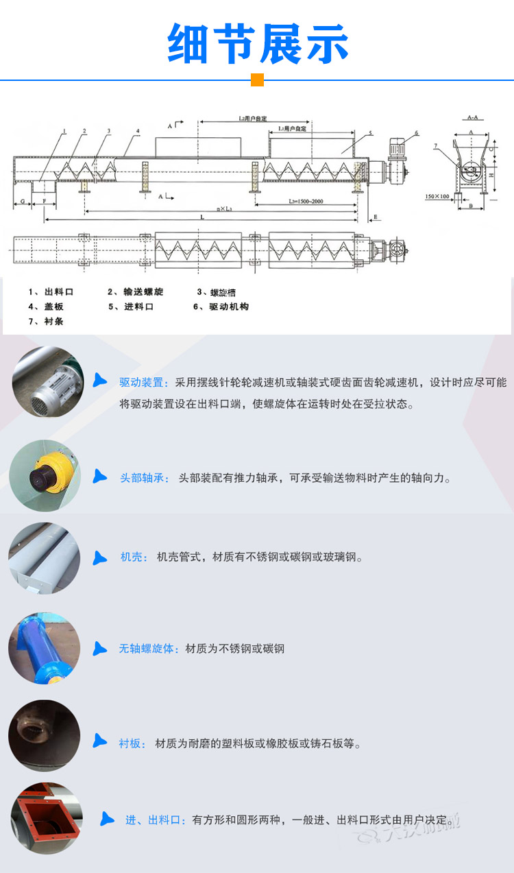 管式無(wú)軸螺旋輸送機細節